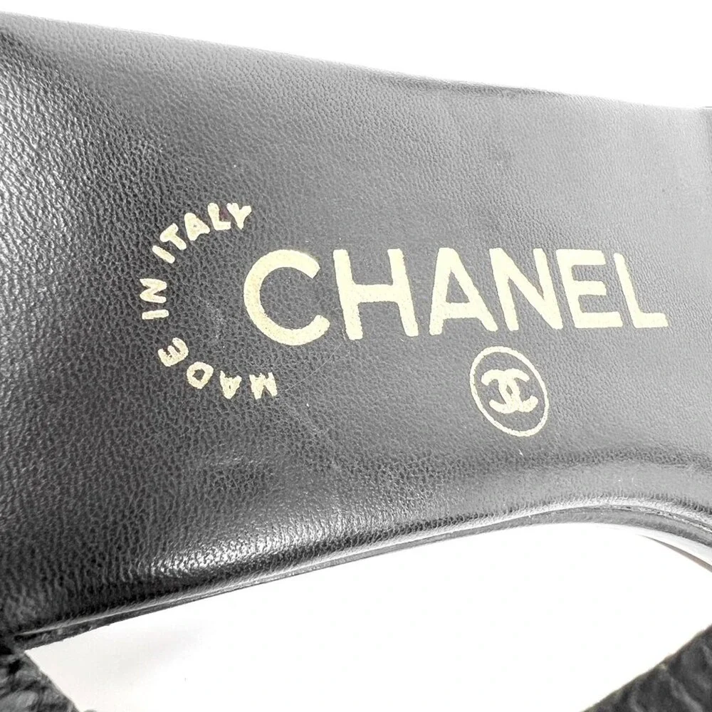 Chanel Black Leather CC Logo‎ Flat Thong Sandals 36.5 Vintage